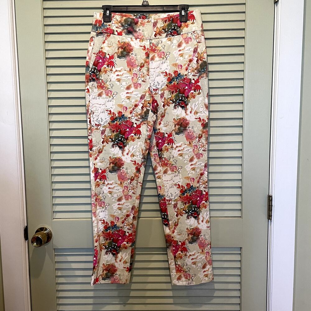 Soft Surroundings Floral Flat Front Ankle Straight Leg Pants
